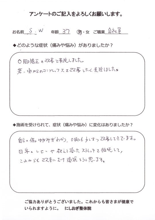 Ｏ脚矯正のアンケート