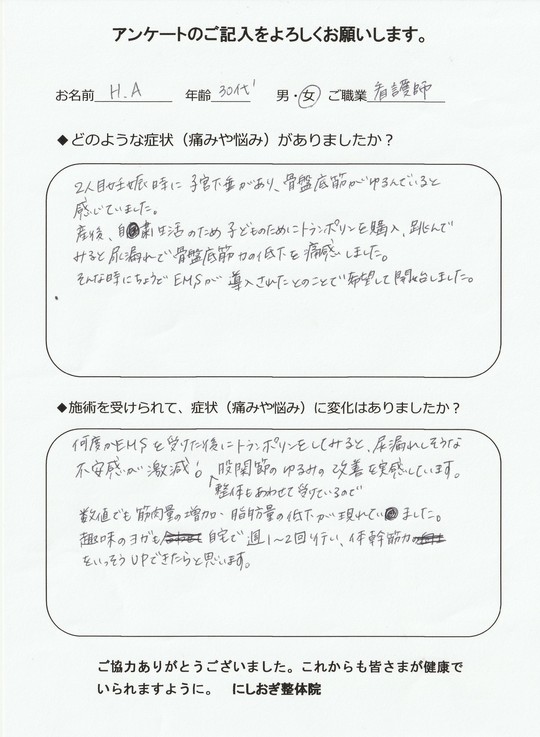 産後の骨盤矯正のアンケート
